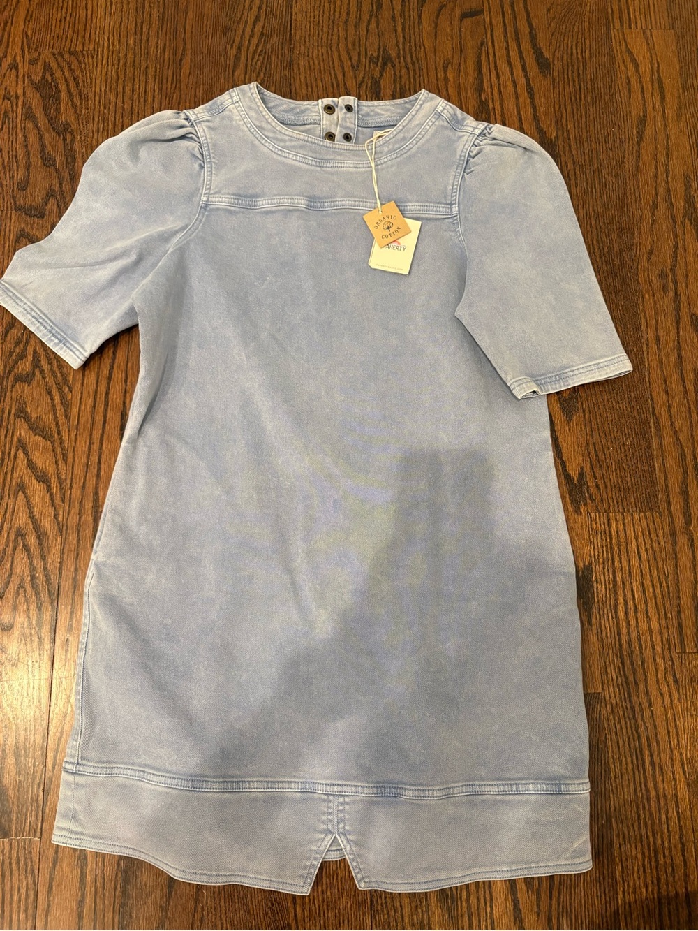 Faherty Light Blue Puff-Sleeve Mini Dress